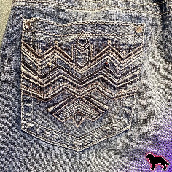 Earl Jeans Denim - Earl Jeans Denim Size 14 Slim Boot Embellished Embroidered Bejeweled Mid Rise